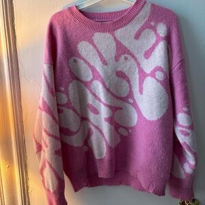 Pink and White Graphic Sweater